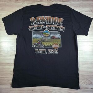 Vintage Harley Davidson Olathe Kanas Rawhide Graphic Tee Shirt